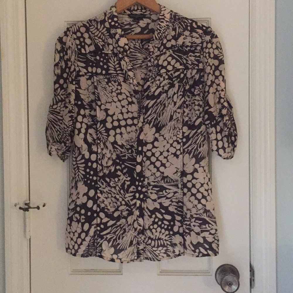 Tropical print button up blouse